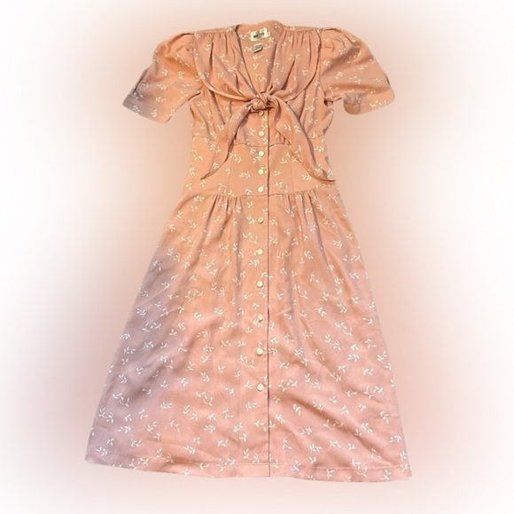 Vintage 70s Leslie Fay Light Pink Floral Button Up Dress Size 8 - Picture 1 of 10